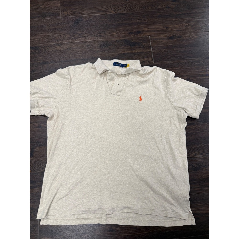 Polo Ralph Lauren Men's oatmeal Short Sleeve Polo Shirt Orange Pony Size Large